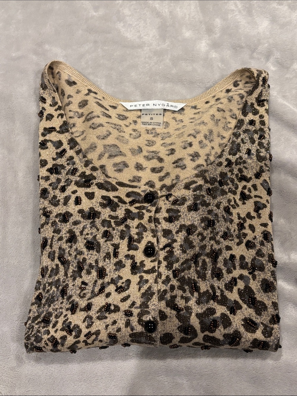 Button-front leopard print cardigan 3/4 sleeve
